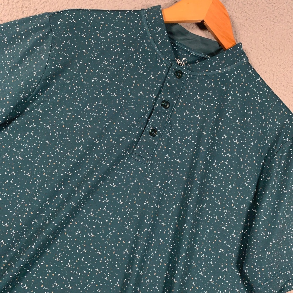 Primo Henley Golf Shirt Men's Large L Green Short Sleeve Performance Polo Top